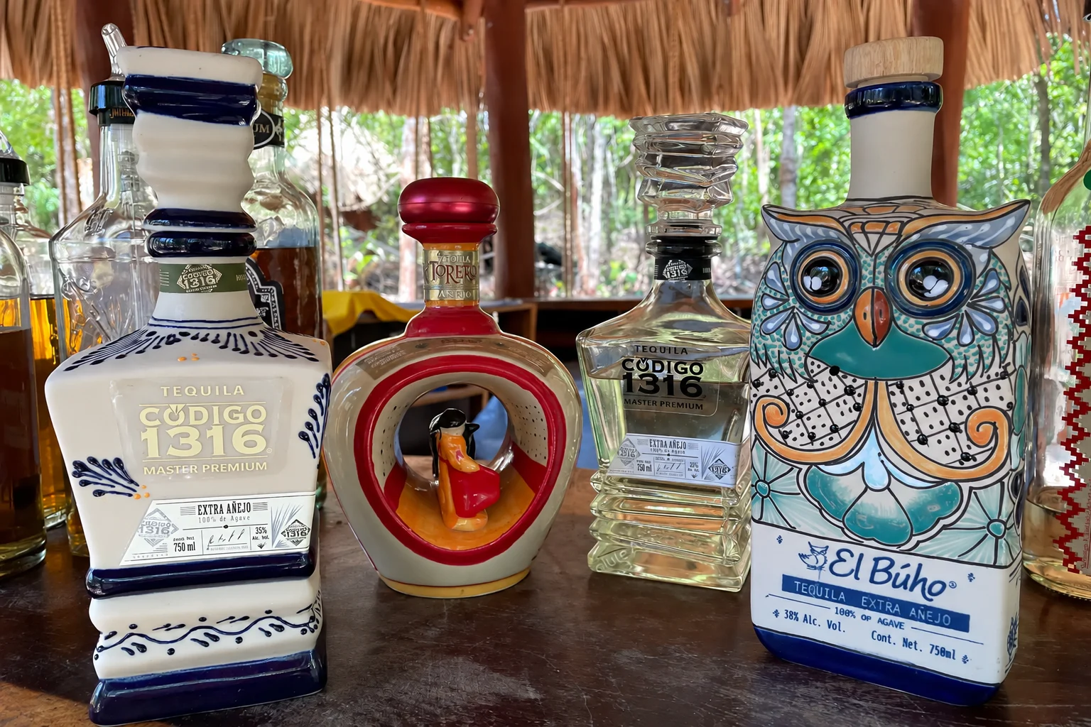 Tequila-Flaschen bei einer privaten Verkostung an der Riviera Maya