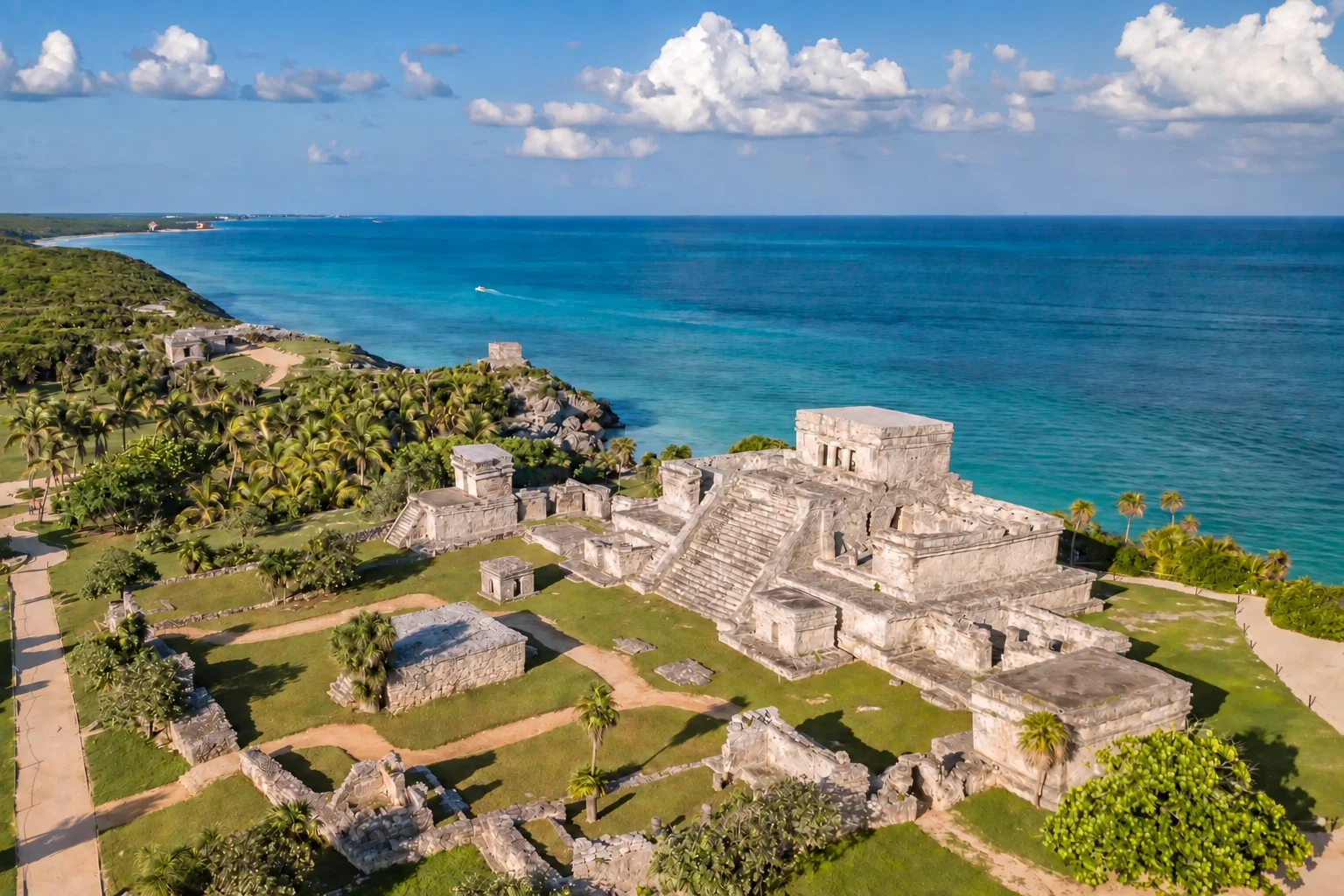 Ruinen von Tulum mit Blick auf das Karibische Meer